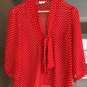 Pins & Needles at Urban Outfitters - Red long sleeve blouse - Bow & tie